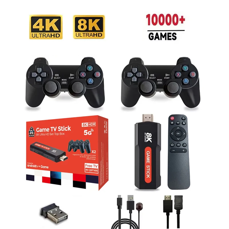 X2 Game Stick HD 4K 8K 3D Console Dual Controller Wireless10000 Games 64GB Retro Games 4G 5G WiFi Game Stick PK Q9 Stick