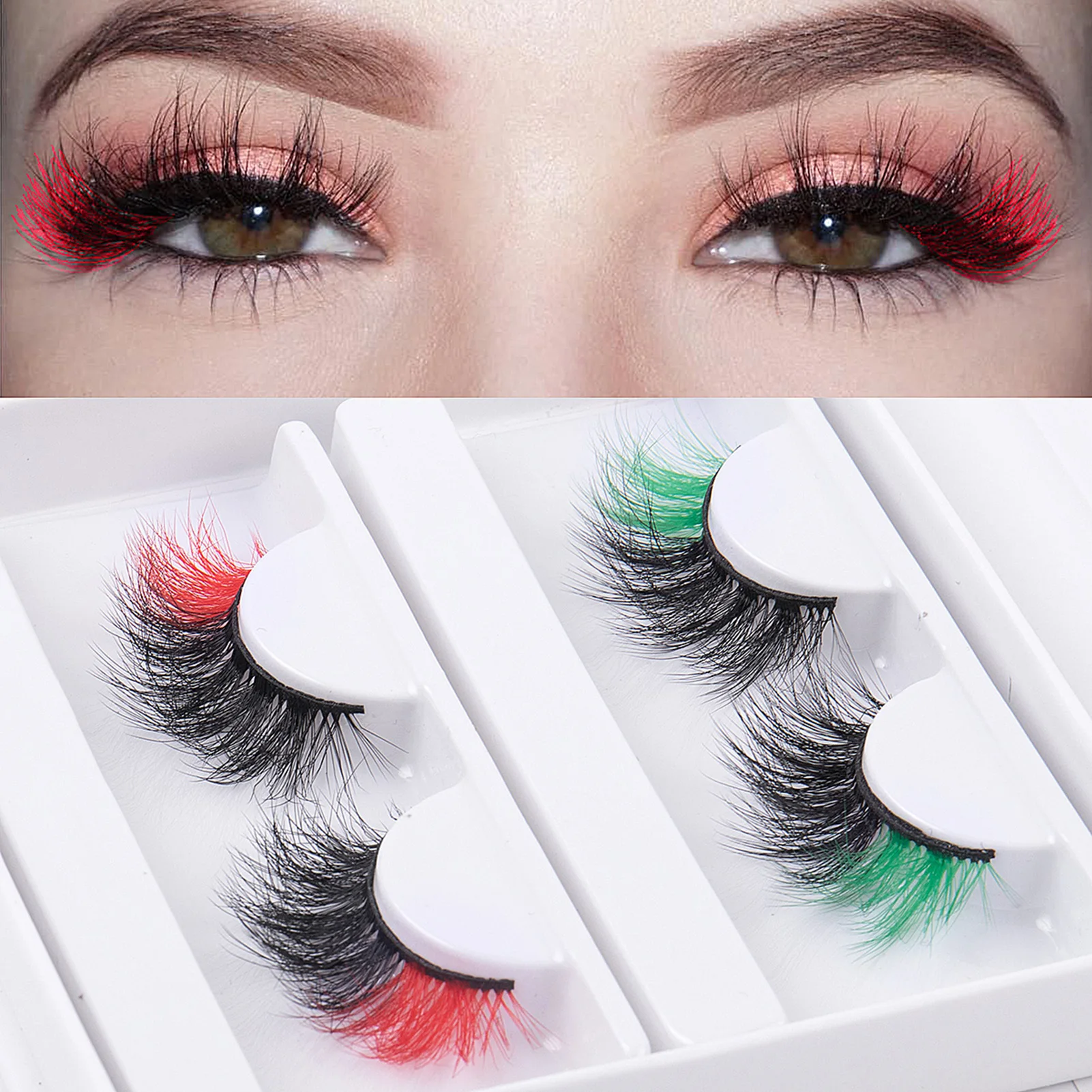 2 Pairs Christmas Colorful False Eyelashes Lightweight Fur False Eyelashes for Beauty Blogger Makeup Supplies