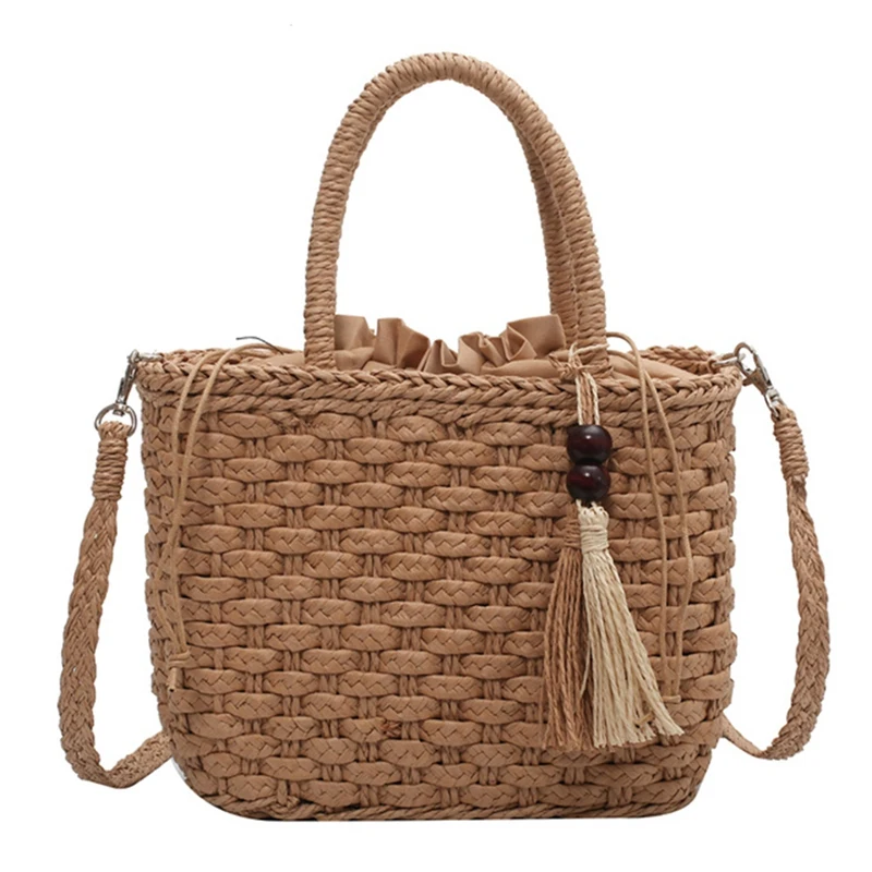 

Fashion Tassel Straw Handbag Hand-Woven Rattan Bag Woven Purse Wicker Beach Bag Bohemia Shoulder Messenger Bags