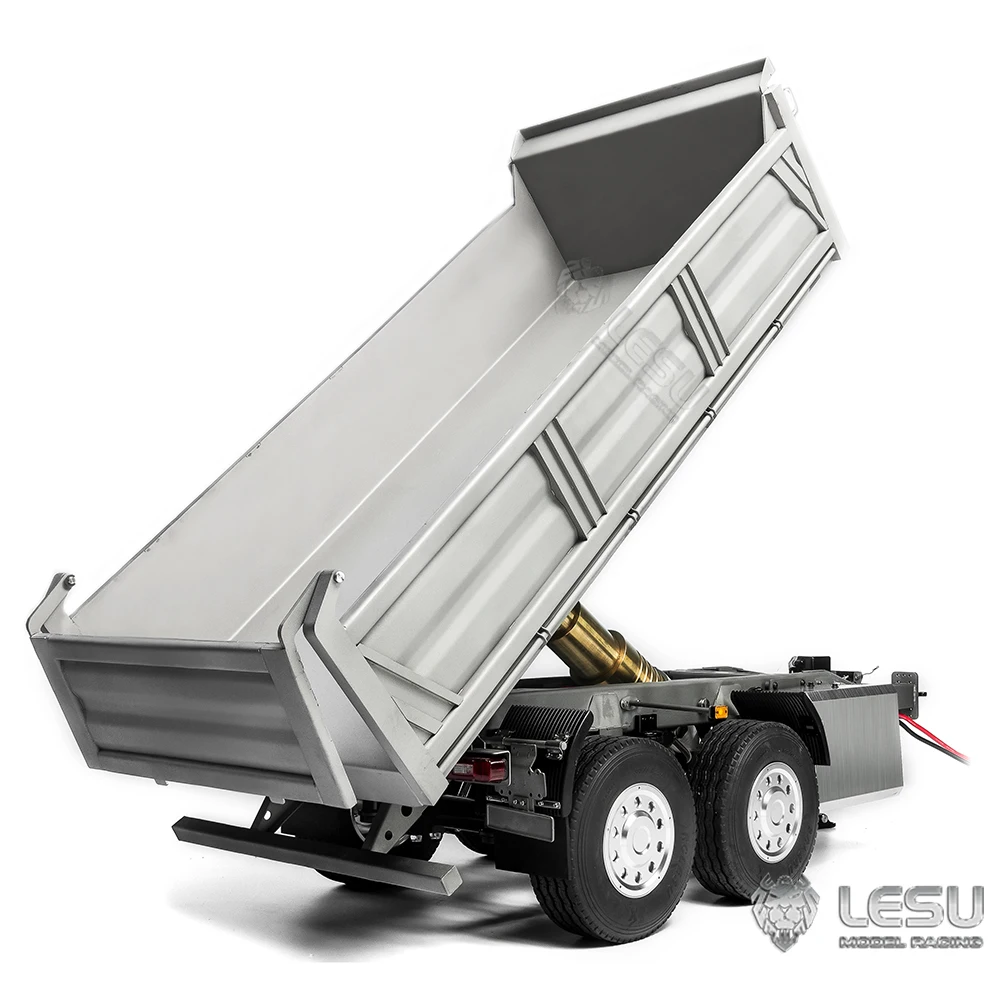 LESU 1/14 RC Hydraulic Full Trailer Kits 2 Axles Lift Metal Unpainted with Lights for Remote Control DIY Dumper Truck TH23102