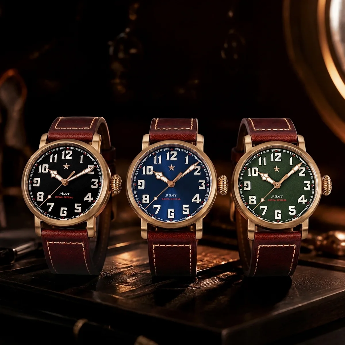 Skeleton Pilot Watch CuSn8 Bronze Men's Wristwatch Tianjin ST2130 Automatic Movement BGW9 Luminous Sapphire Crystal Solid Case