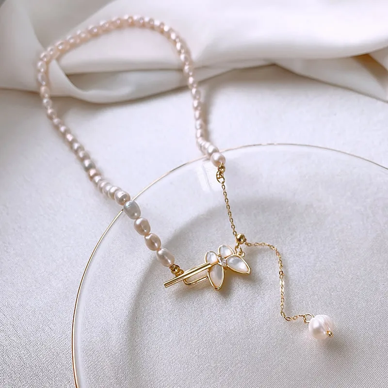 

Shell Butterfly Pull-out TypeOTFreshwater Pearl Necklace Korean Style Fashionable Elegant Sweet Design Sense Choker for Women