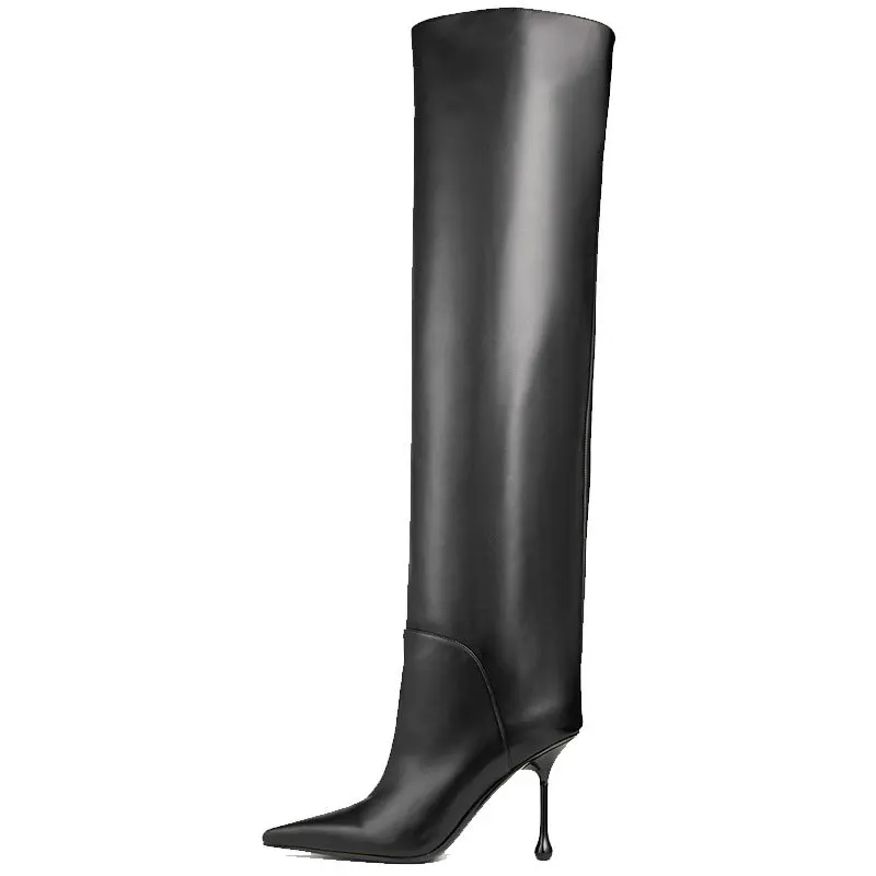 2024 European and American Fashion Show Sexy Pointy High Heel Straight Boots, Wearing Large Size Women\'s Long Boots