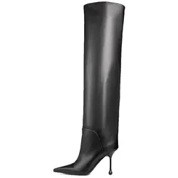 2024 European and American Fashion Show Sexy Pointy High Heel Straight Boots, Wearing Large Size Women's Long Boots