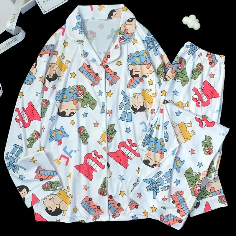 

Sweet Cute Crayon Shin-chan Print Women Pajamas Kawaii Comfortable Can Go Out Pajamas Loose Comfortable Loungewear Two-piece Set