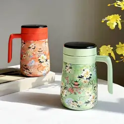 Stainless Steel Thermos Teapot for Home Office Portable Large Capacity 550ml Floral Pattern Insulated Tea pot with infuser