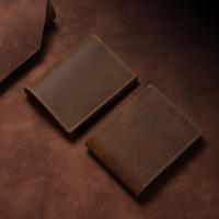 Men's Rfid Blocking Cowboy Genuine Natural Crazy Horse Leather Bifold Wallet Ultra Slim Vintage Multiple Card Holder Man Purses
