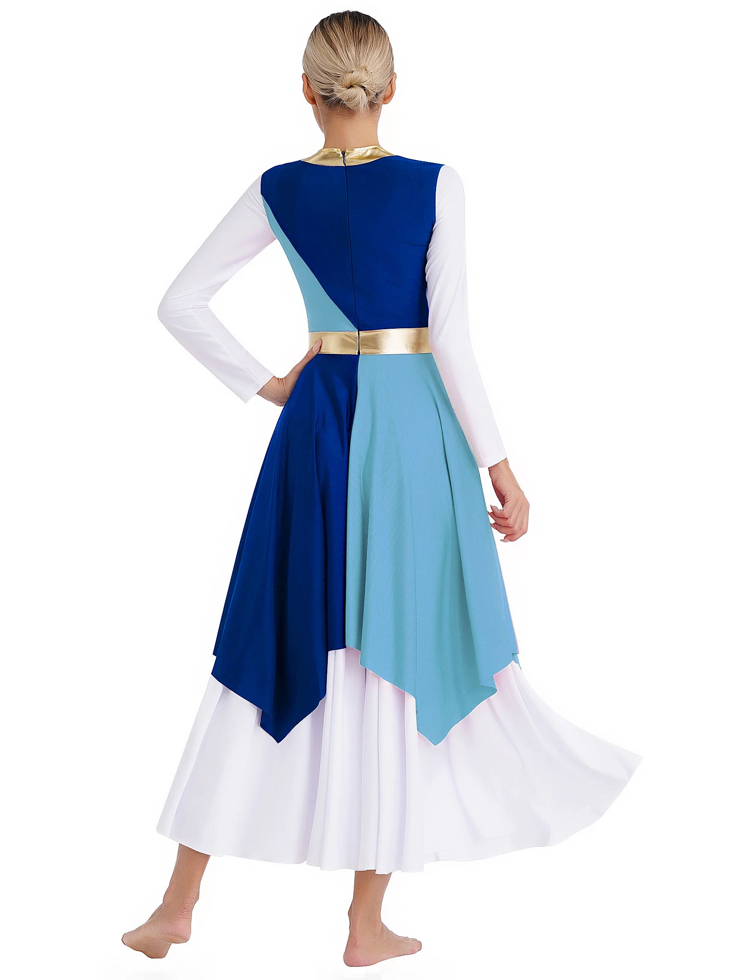 Womens Metallic Praise Liturgical Dance Dress Round Neck Sleeveless Church Choir Worship Costumes Dresses Performance Dancewear
