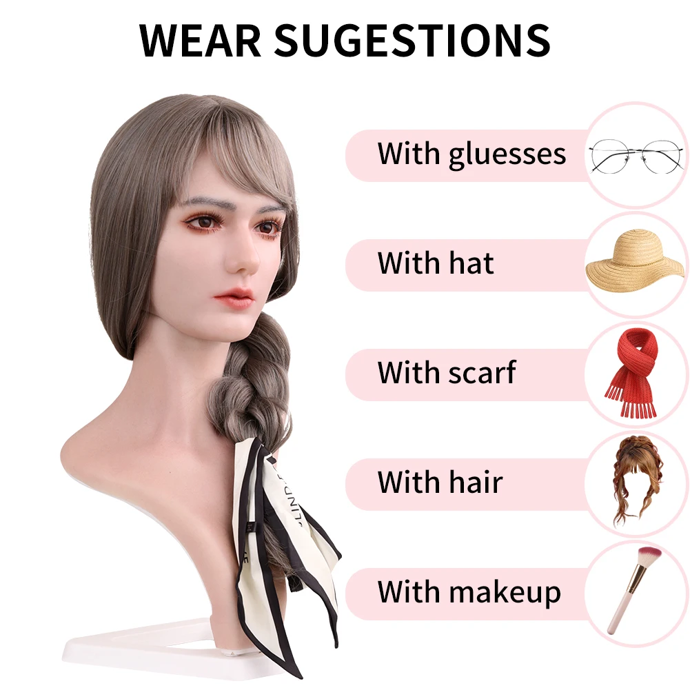 EYUNG Full Silicone Model Props Hair Wig Glasses Hat Display Female Head Model For Shoot Window Jewelry Display Silicone Head