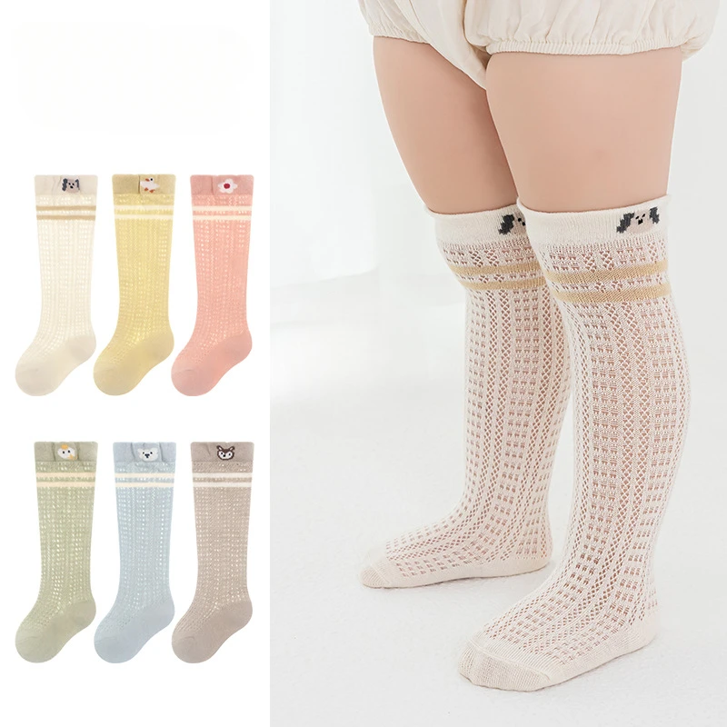 Baby Knee Socks Thin Cotton Mesh Loose Mouth High Tube Socks for Infants and Young Children Ribbed Cartoon Mosquito Proof Sock