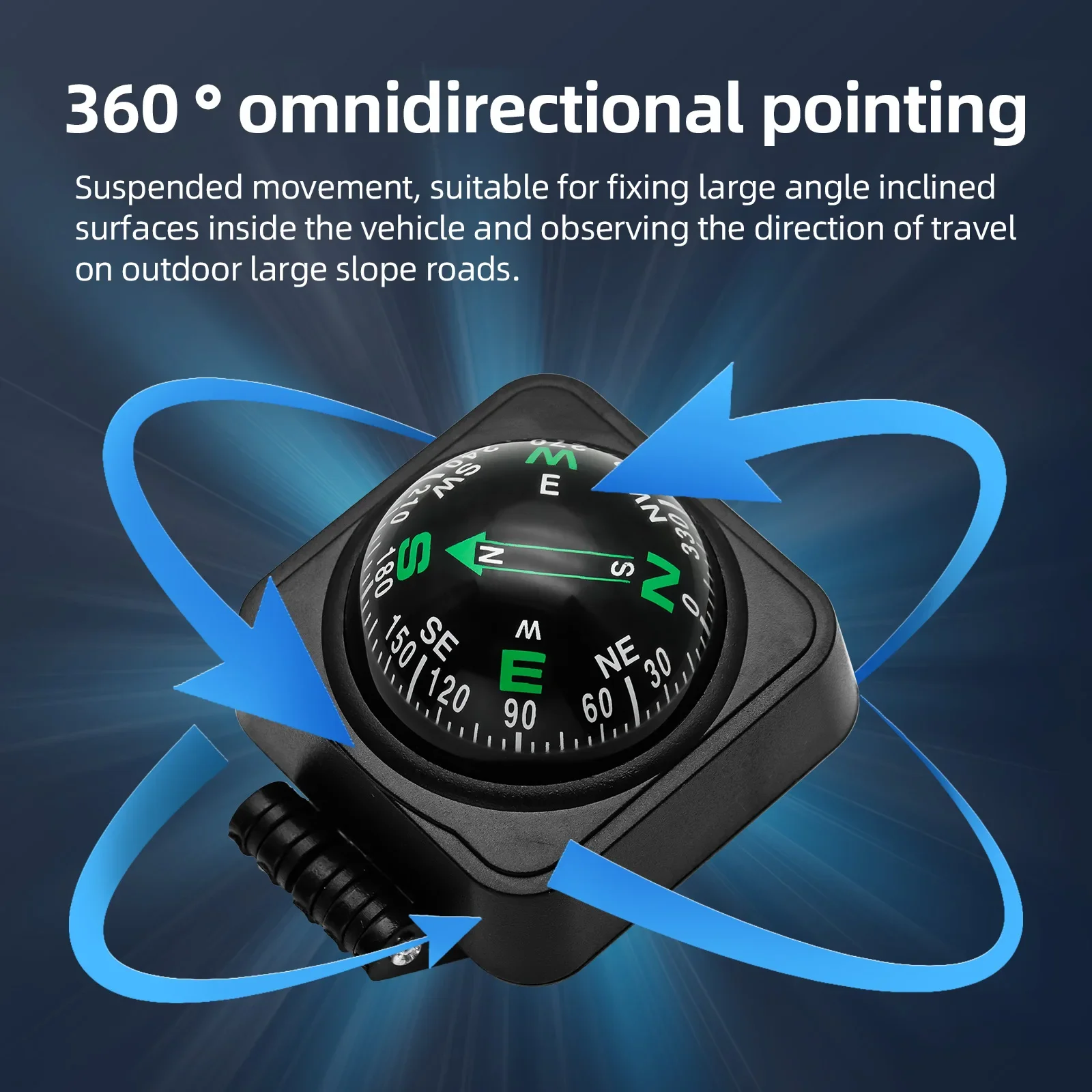 

360° omnidirectional pointing Car Compass Ball Shaped Variable Navigation Dashboard large angle inclined For Cycling Hiking