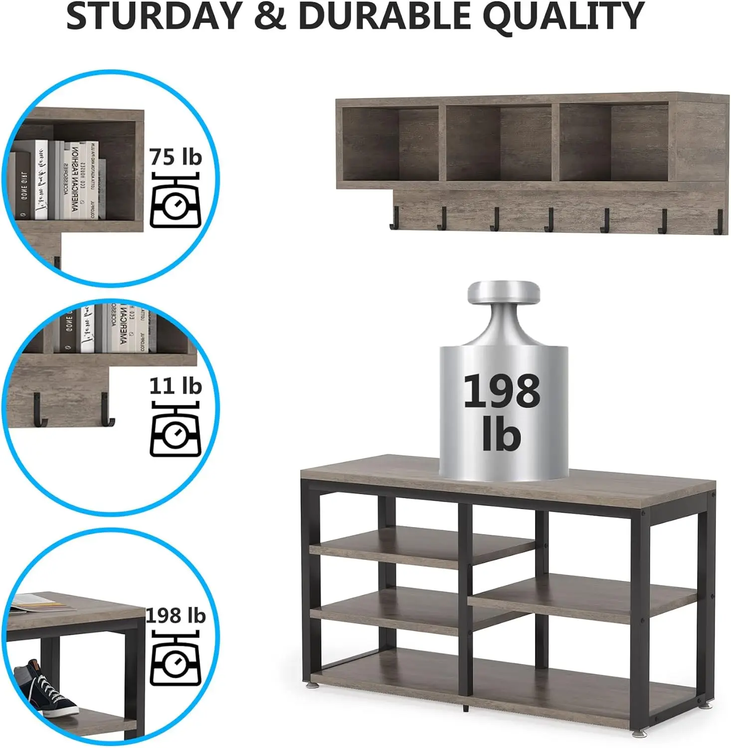 Coat Rack Shoe Bench Set Industrial, Hall Tree