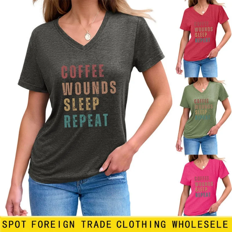 

Модная женская футболка с V-образным вырезом и принтом, свободного кроя, с короткими рукавами - универсальный летний топ.