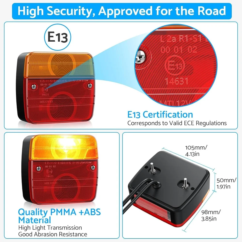 1 مجموعة 2 قطعة 12 فولت 10 متر العالمي الخلفي سحب الذيل ضوء مقطورة EN 7 دبوس الفرامل وقف مصباح رقم الترخيص لوحة عاكس مقاوم للماء #3