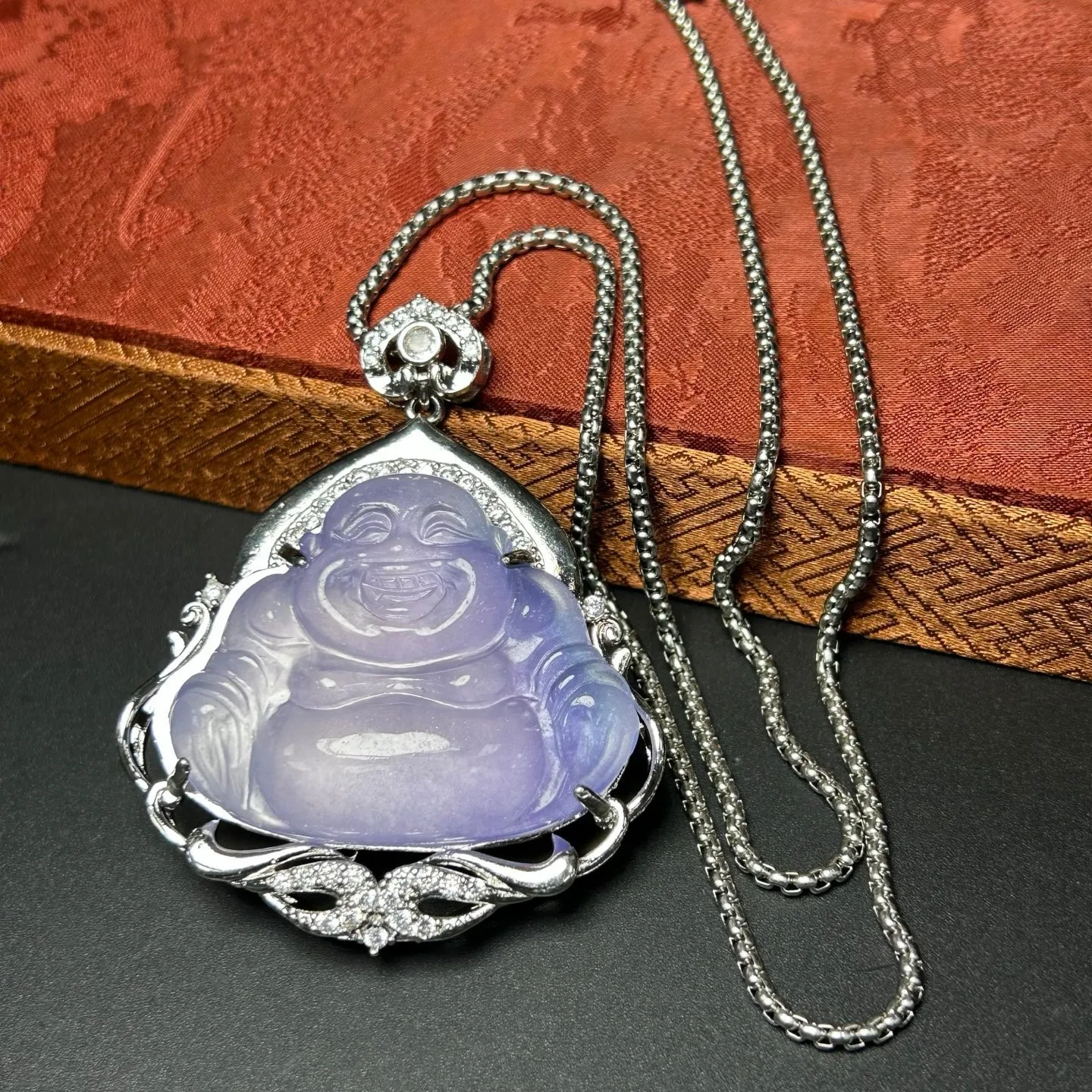 Real Natural Perfect High Ice Purple Jade Jadeite Buddha Pendant&Necklaces