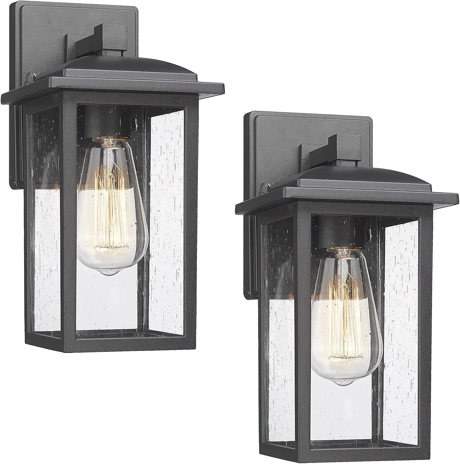

Outdoor Wall Sconces 2 Pack, Black Seeded Glass Lanterns for Porch, Garage, Patio, Yard