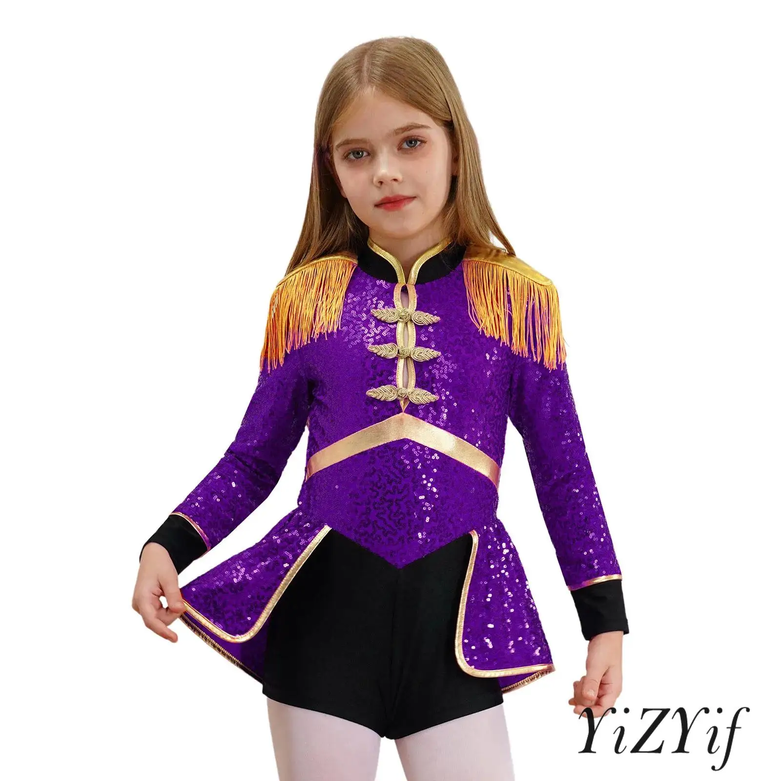 

Girls Circus Ringmaster Costume Halloween Fancy Cosplay Suit Sequins Bodysuit Carnival Theme Party Costume Ballet Dancewear