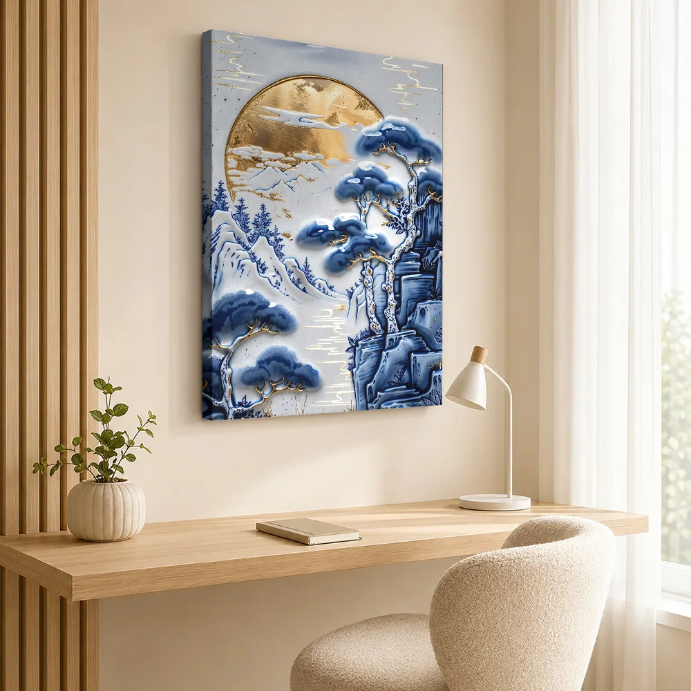 Vintage Porcelain Panorama Canvas Painting Poster Personalized Japanese Inspired Wall Art for Office Decor Gift for Collectors