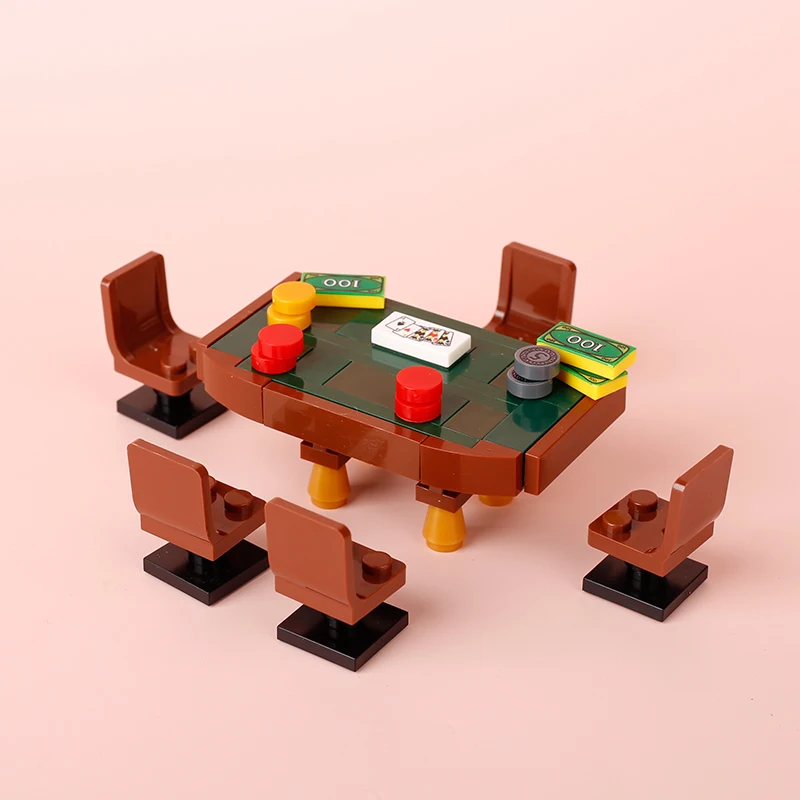 MOC City Casino Building Blocks Poker Table, Ski Ball, Card Machine & Chess Board Bricks Toy Set