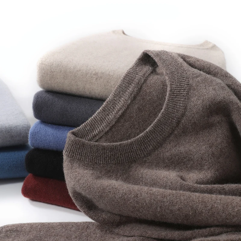 Autumn And Winter Men's Round Neck Wool Pullover Sweater Solid Color Young And Middle-Aged Knitted Bottoming Shirt