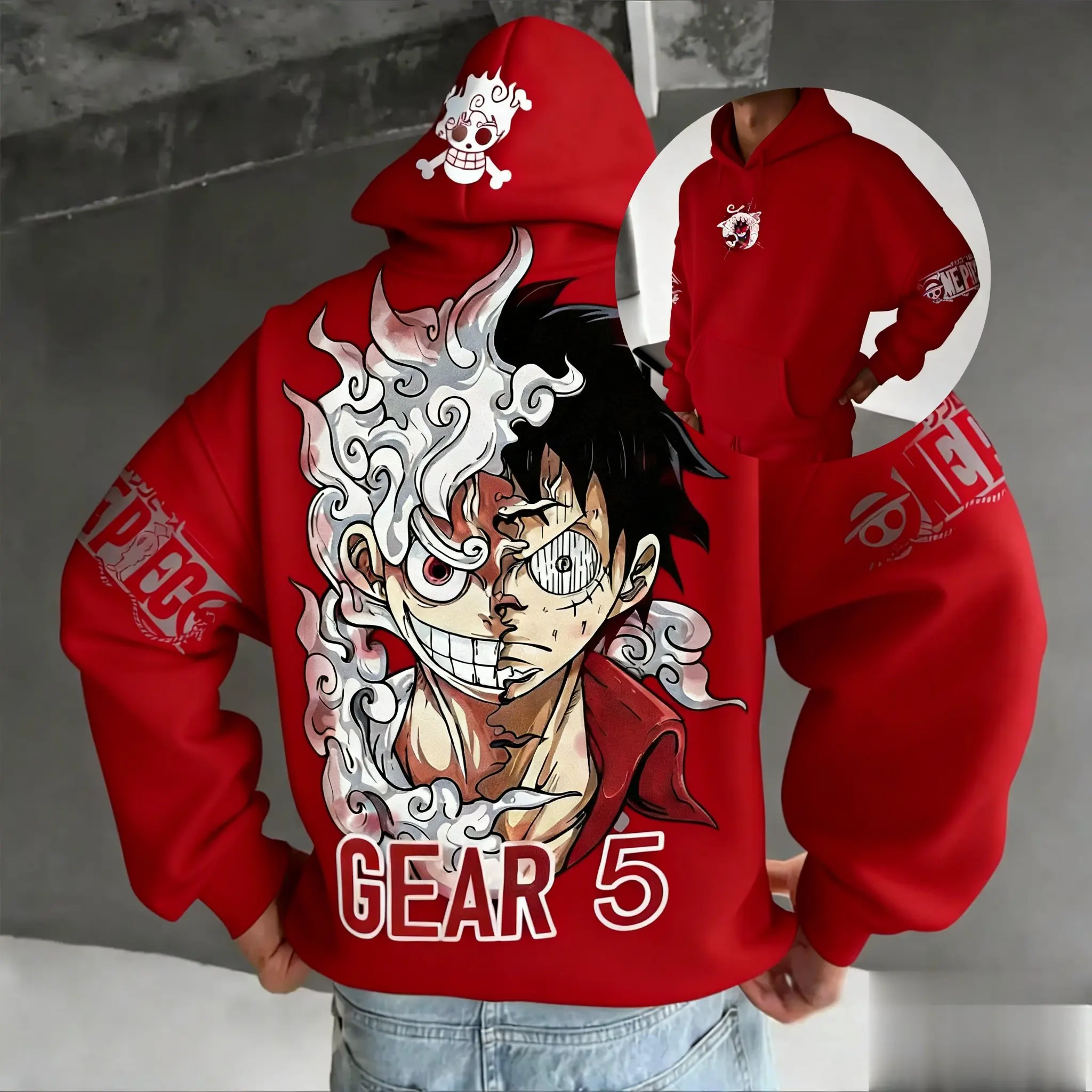

Весенняя аниме-толстовка 2026 для мужчин и женщин: One Piece Luffy Gear 5 Nika, уличная повседневная толстовка-пуловер, косплей, лонгслив