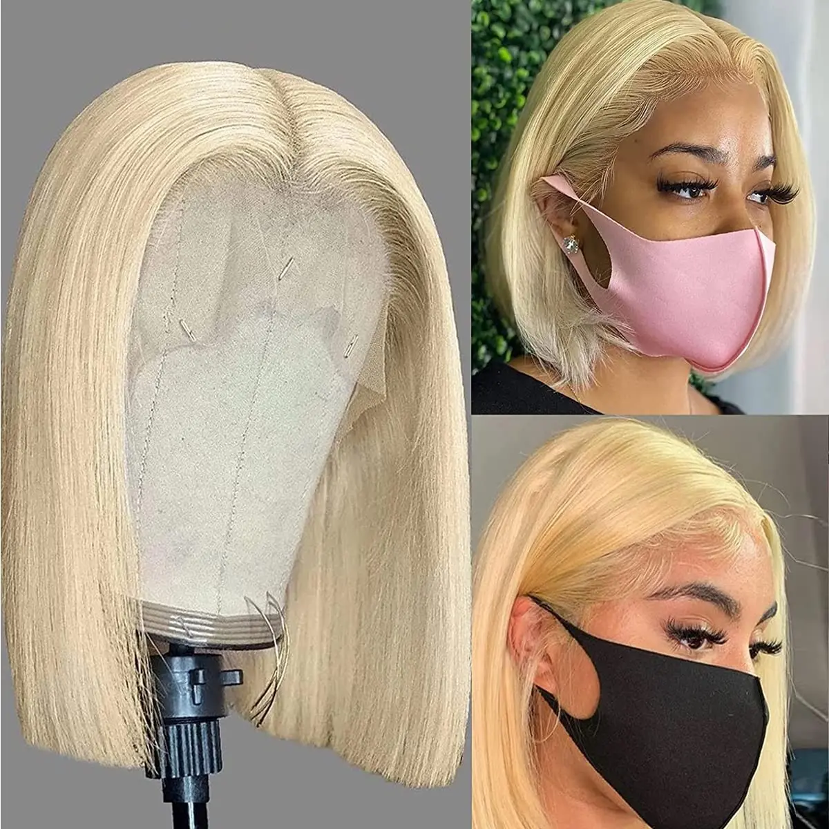 

613 Bob Wig Human Hair 12inch Blonde Bob Wig for Women 13x5x1 Lace Front Wigs Real 180% Density 613 Blonde Bob wig Human Hair