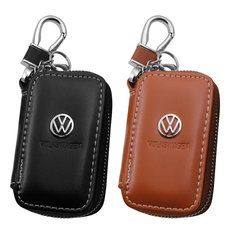 Leather Car Key Case Protection Auto Key Bag Key Chain Cover For Volkswagen VW Polo Golf Touareg T5 Passat B7 B5 Touran Beetle