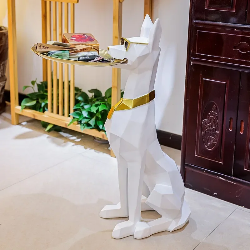 Giant Doberman Figure Side Table Large Dog Statue Plate Doberman Sculptures Luxury Living Room Decoration Home Decor Accessoreis