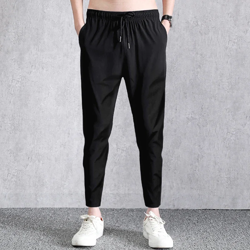 Summer Zip Pockets Men's Sweatpants Breathable Quick Dry Stretch Nylon Casual Track Pants Big Size Straight Sport Trousers 8xl