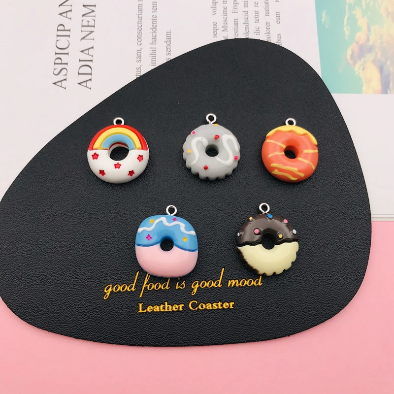 10pcs Hot Selling Resin Kawaii Donut Cookie Charm for Keychain, Earring, Scrapbooking, DIY Making, Necklace