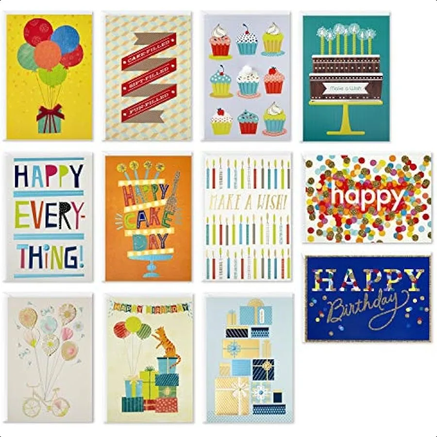 

Handmade Birthday Cards Assortment Happy Cake Day 12 Cards with Envelopes
