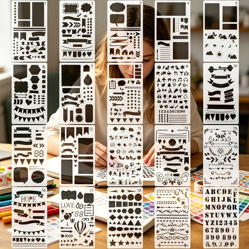 12/20/30 Pcs Stencils for Painting Reusable Stencil Flower Animal Deer Bear Butterfly Bird Mountain Themed DIY Craft Template