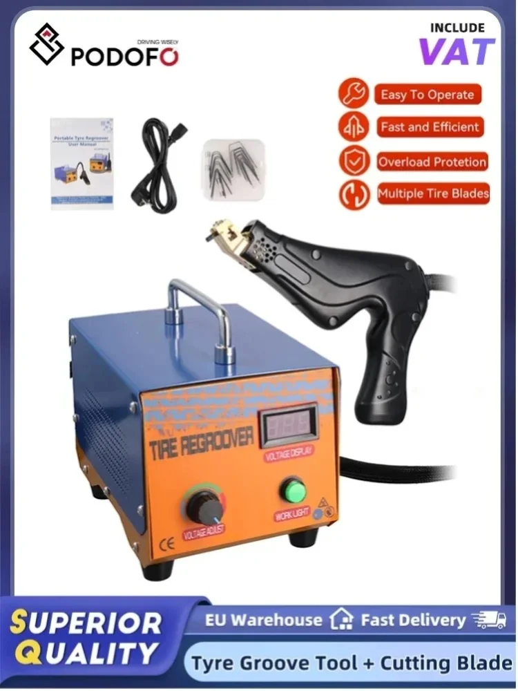Podofo 1000W Reifenprofiermaschine, Reifenprofierwerkzeug-Set mit 10 verschiedenen Reifenprofierklingen für die Reifenrunderneuerung.