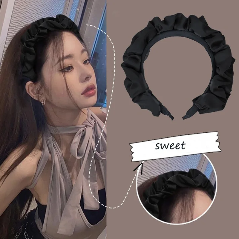 Imitation Pearl Rhinestones Fabric Pleated Flower Yarn Weave Wrapping Hairbands for Women French Fashion Headband Accessories