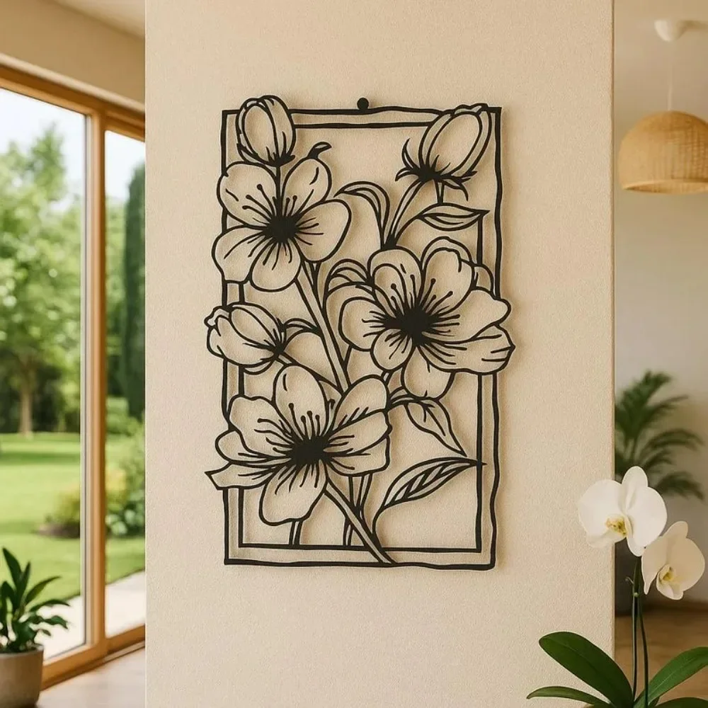 3D Rose Gold Metal Flower Wall Art, Unique Steel Floral Decor for Living Room Gift