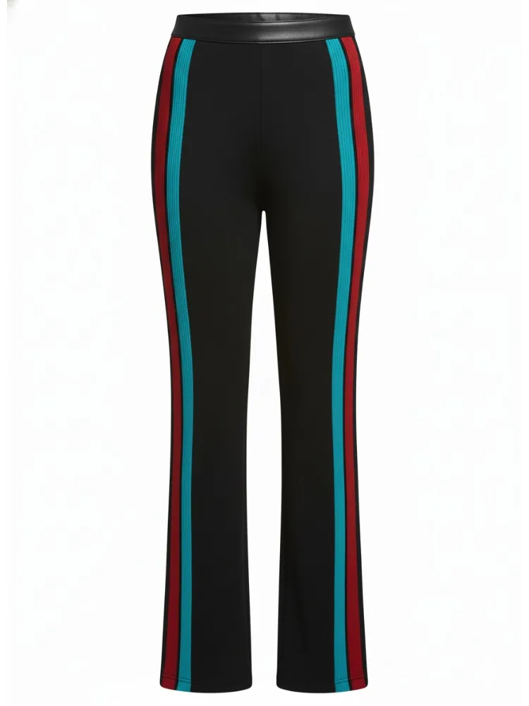 Onecozyday 女性の秋のスタイリッシュな服コントラストカラーストライプタートルネックセーターハイウエストストレートパンツカジュアルスーツ