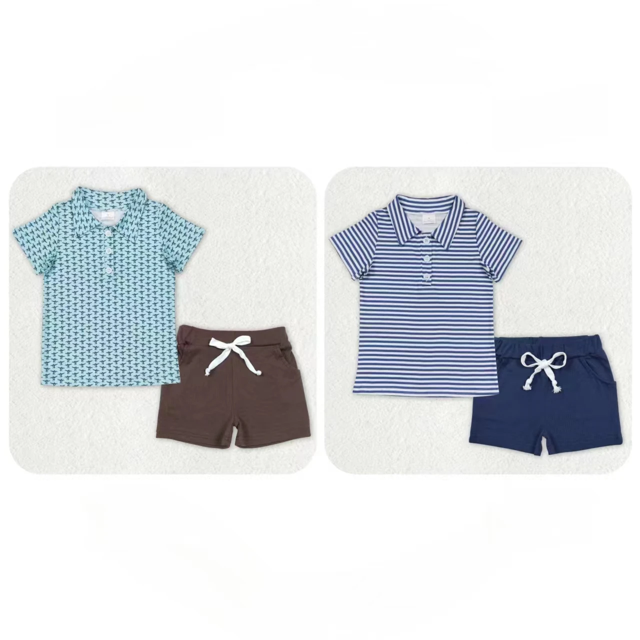 

Wholesale Baby Boy Short Sleeves Ducks Stripes T-shirts Set Toddler Infant Cotton Pocket Shorts Kids Children Summer Outfit