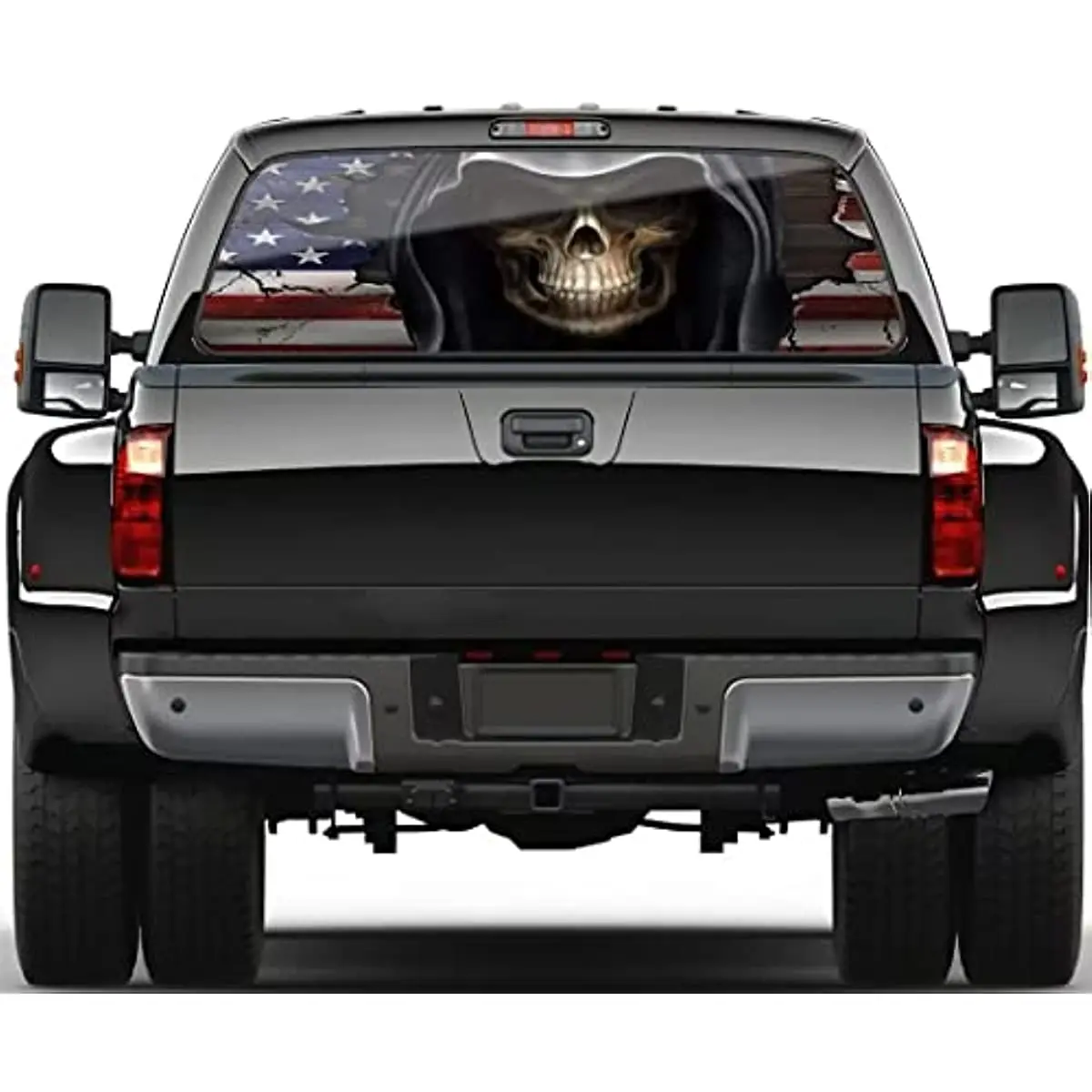 

American Flag Skull Rear Window Decals for Trucks,Pickup,SUVs,Van - Automotive Back Window Decals, Cute Patriotic Rear Window Ti