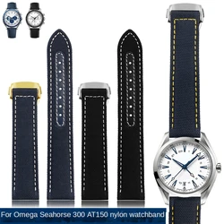 For Omega Seamaster 300 Fabric Leather AQUA TERRA 150 cupuncture needle captain Woven Nylon Canvas Watch Blue Strap 19mm 20mm