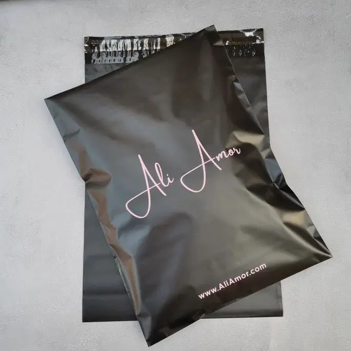Schwarze Express-Geschenkverpackungstasche, wasserdichte Plastiktasche, Transportprodukt, selbstversiegelte Tasche, individueller Logodruck – Detail 2
