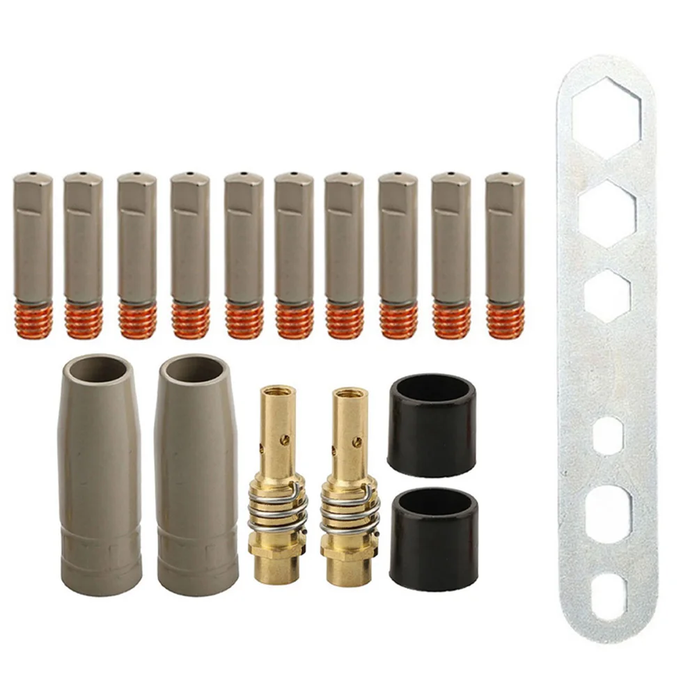 15AK Airless Gas Protection Nozzle Kit 17PCS NonStick Coating 0.6mm Tip Holder Insulator Welding Accessories Mechanic Tools Set