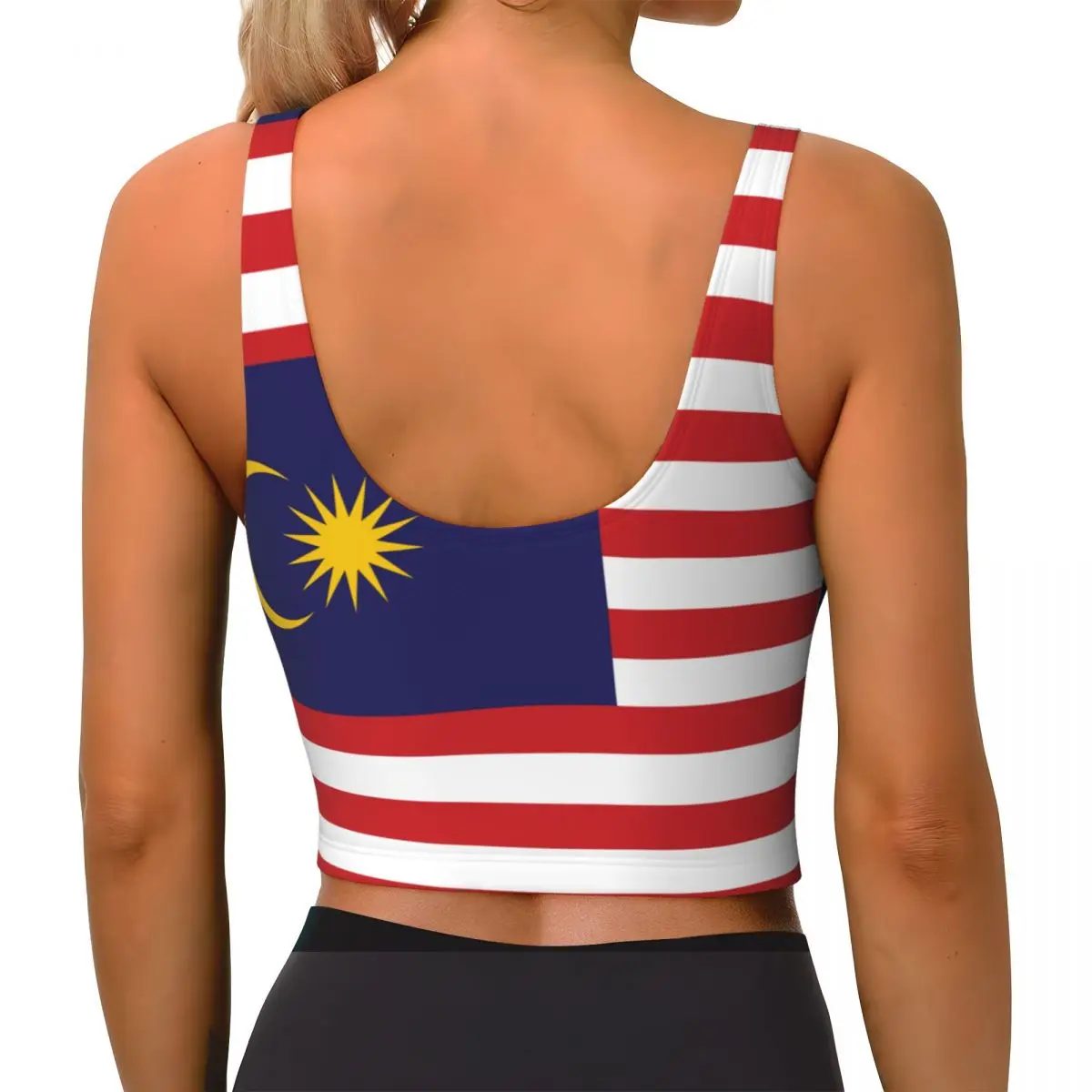 ผู้หญิงเซ็กซี่กีฬาเสื้อกั๊กมาเลเซียธงหญิงStreetwearกีฬาชุดชั้นในTee Crop Top