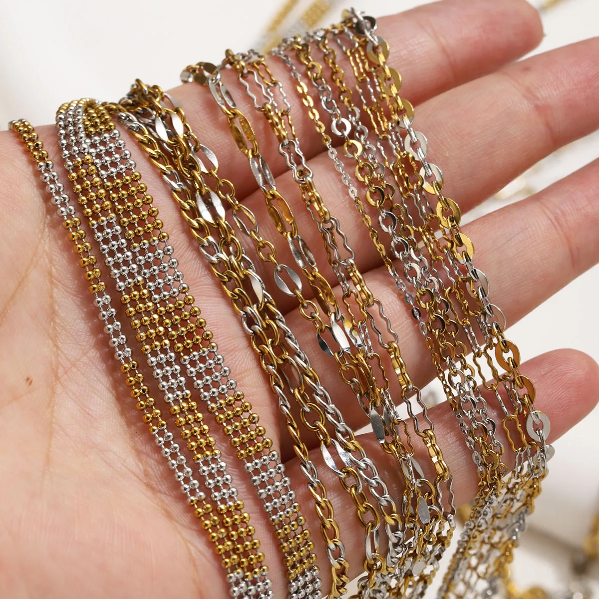 1 Meter Edelstahl-Kubakette für die Schmuckherstellung, Gold-Stahl-Mischketten, DIY-Halskette, Armband, Schmuckmaterial, Zubehör – Detail 6