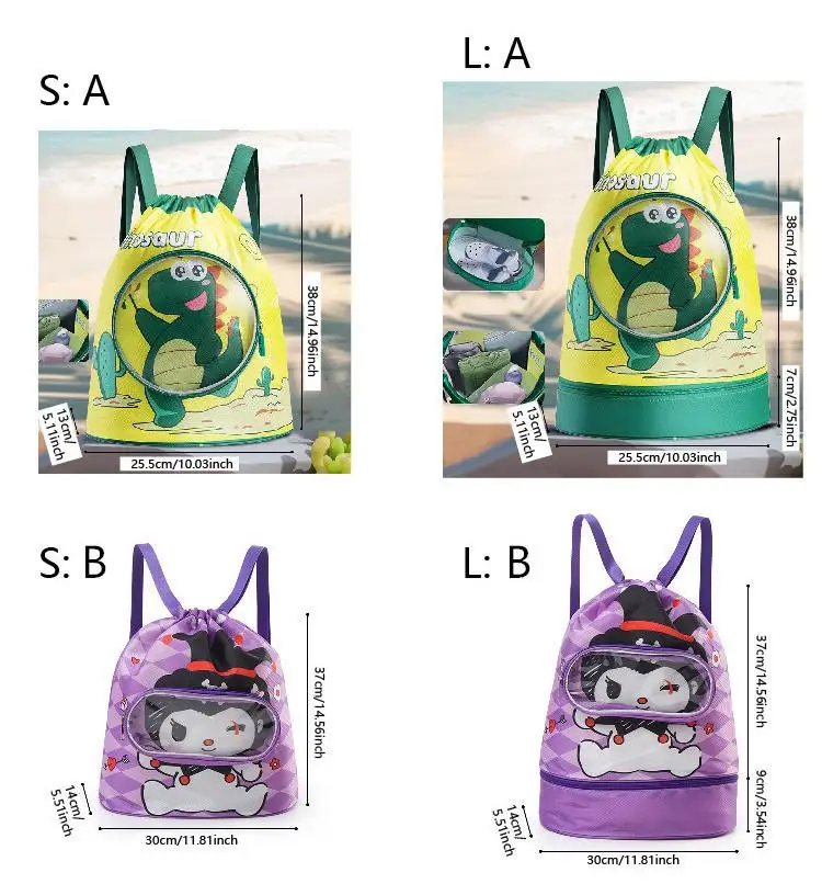 Mochila impermeable de doble capa para niños, bolsa de natación de dibujos animados, bolsa de almacenamiento de separación seca y húmeda al aire