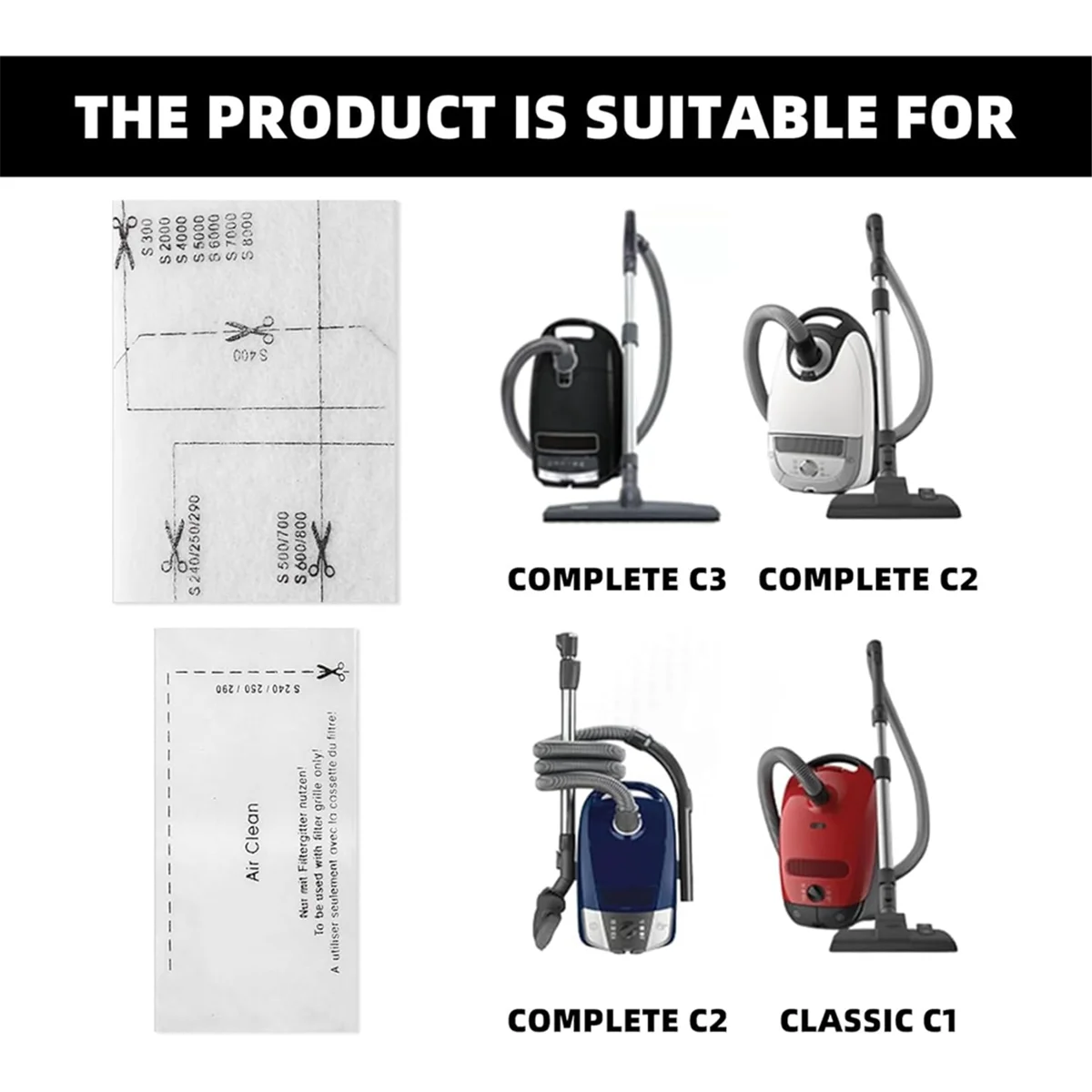 فلاتر المكنسة الكهربائية A02V لـ Miele Complete S8340 S8360، C1 C2 C3، مجموعات مرشحات قطع غيار فلتر العادم