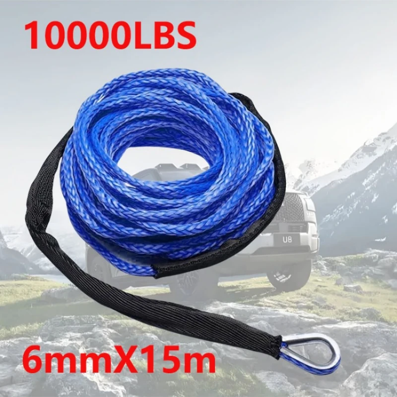 6mmX15m Winch Rope String Line Towing Rope 10000LBS Carwash Maintenance String for ATV UTV Off-road Longer Wear Cycle