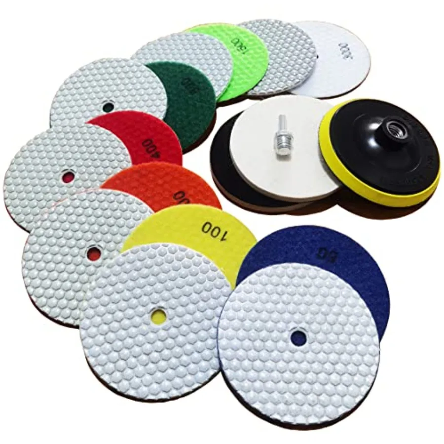 

5 Inch Dry Diamond Polishing Pads 11PCS Wet/Dry Granite Stone Buffing Pad Kit for Marble Concrete Quartz Tiles - High Temperatu