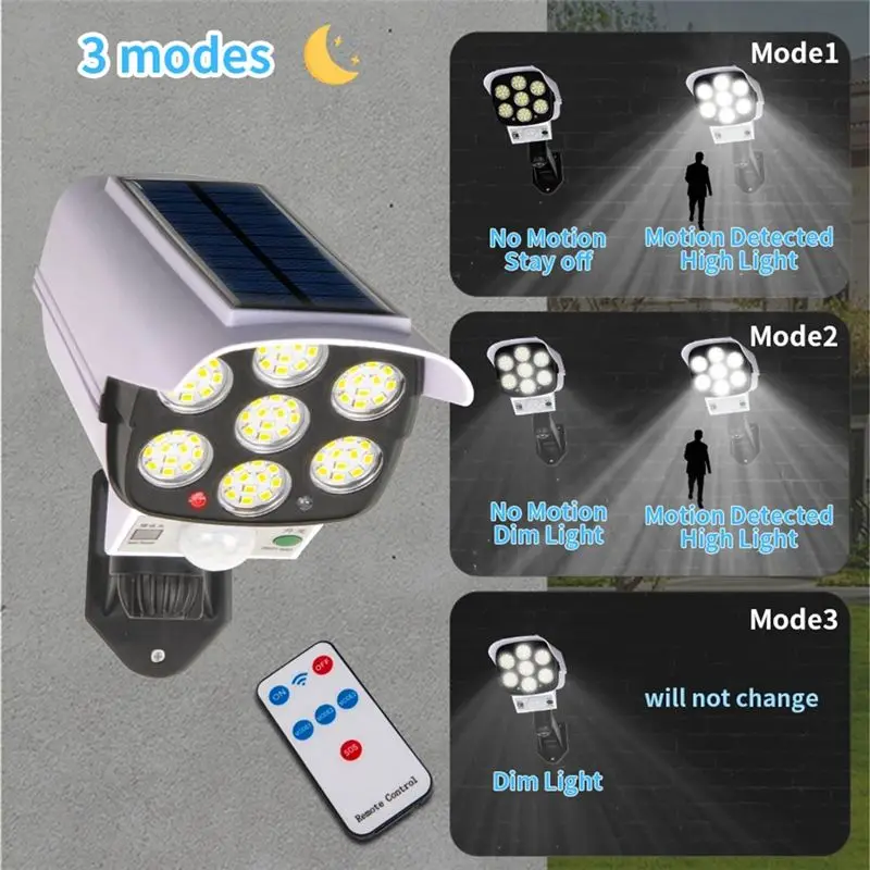 YANA50I 2PCS Outdoor Solar Ligths 77Led PIR Motion Sensor Lamp Simulation Camera Solar Wall Light Waterproof Garden Decor Lights