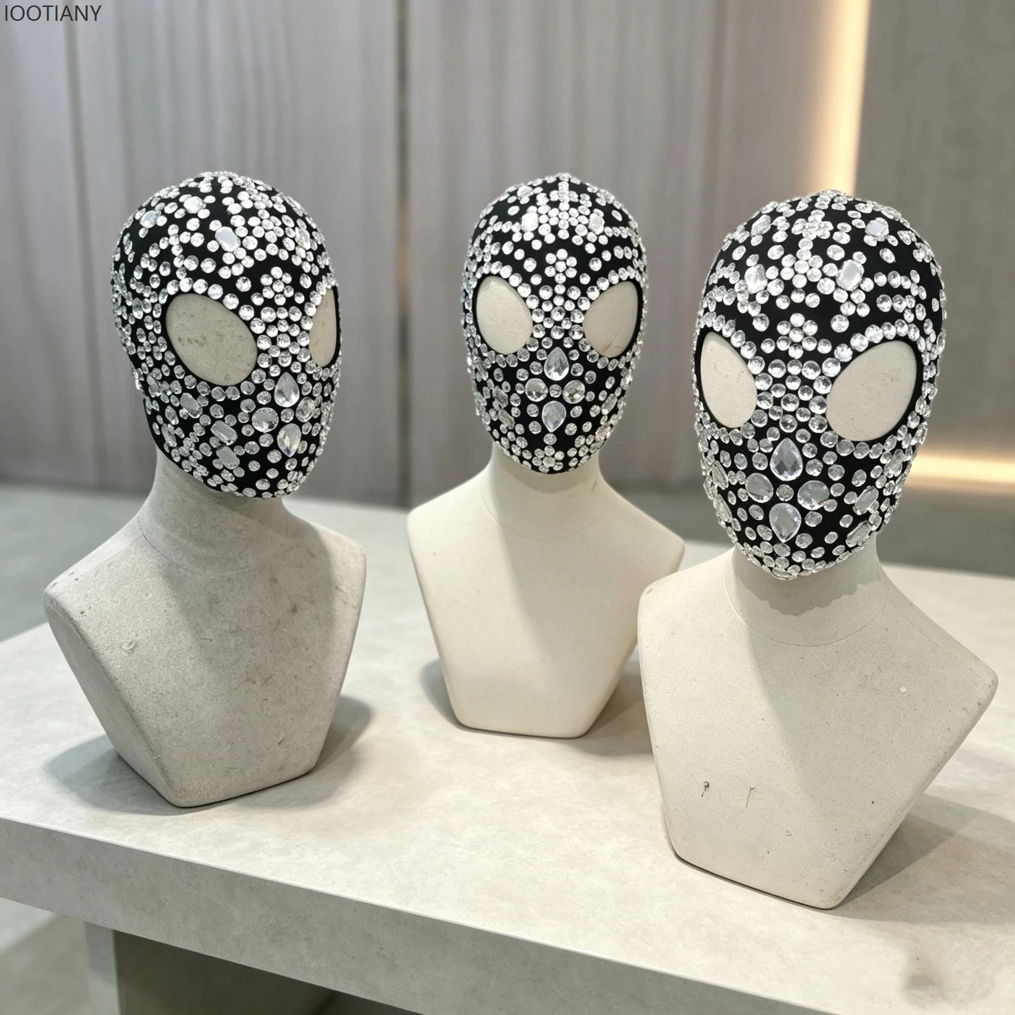 Luxury Sparkling Multi Shaped Rhinestone Embellished Full Face Mask Hollow Eye Cutout Masks Masquerade Festival Cosplay Prop