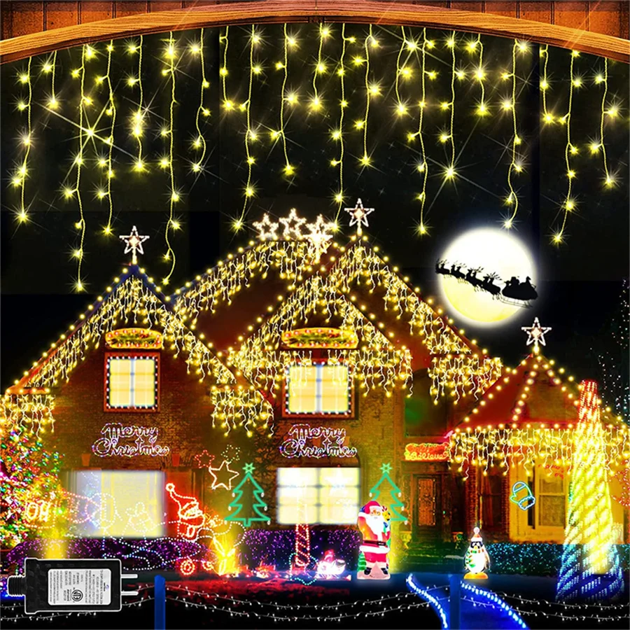 Imagem -03 - Solar Icicle Lights para o Natal Luz de Fada com Controle Remoto Cortina ao ar Livre 6m 10m 15m 18m